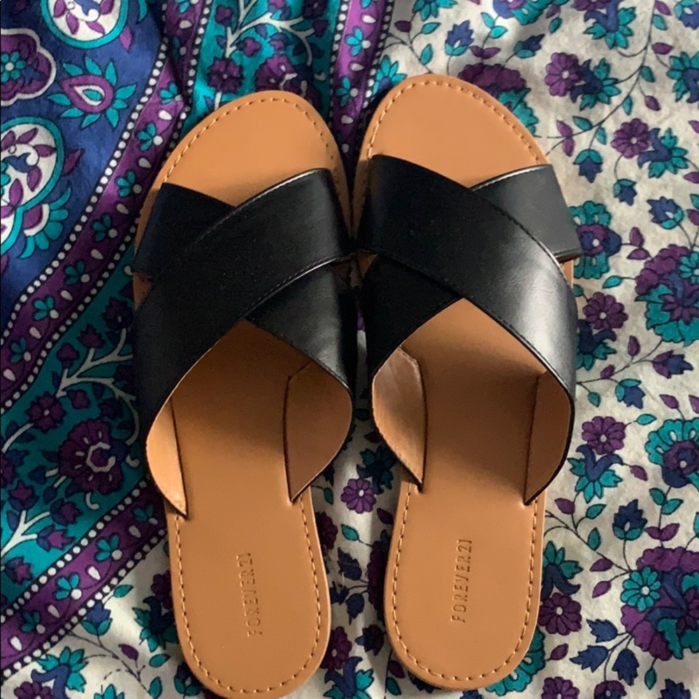Black Vegan Leather Slides Sandals